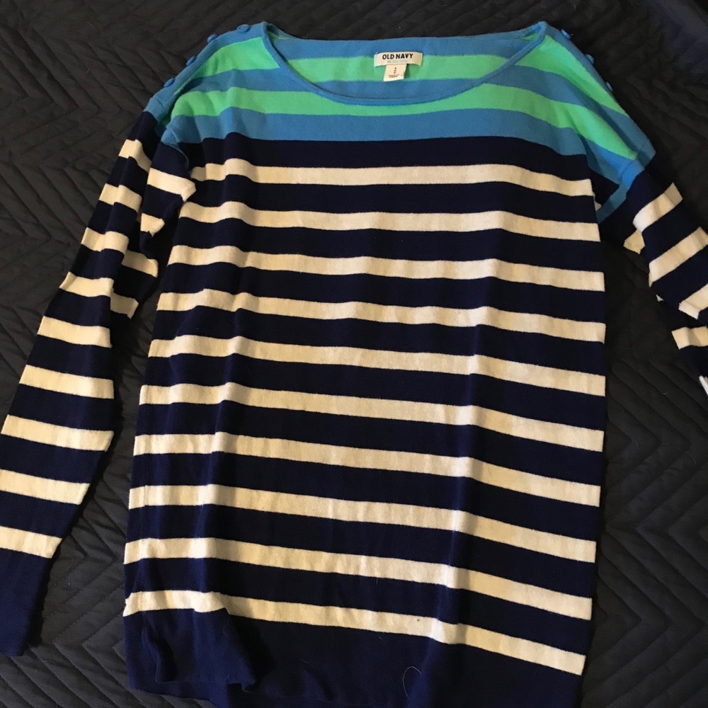 Striped Crew Sweater with button details